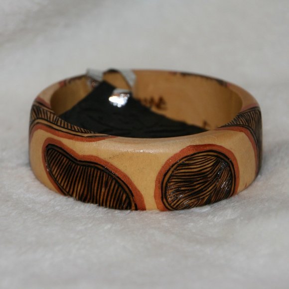 Wood burned & Hand-Painted Copper Brown Bracelet - Picture 2 of 2